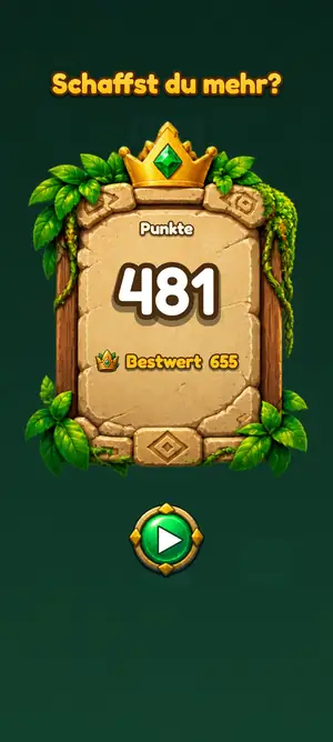 CubePop result after a Classic round: points and high score on a stone tablet