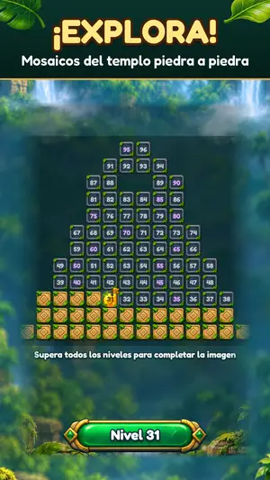 Mapa de Aventura de Gem Bash: un mosaico del templo que se completa piedra a piedra, titular «¡Explora! Mosaicos del templo piedra a piedra»