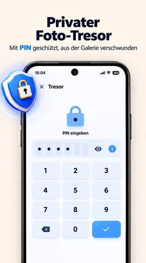Privater Foto-Tresor der Galerie-App: PIN-Eingabe mit Ziffernfeld