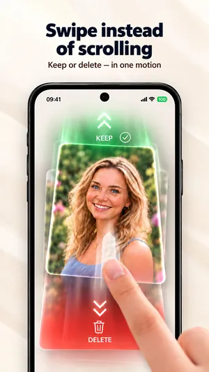 Quick organize in the Photo Gallery app: swipe a photo up to keep it or down to delete it