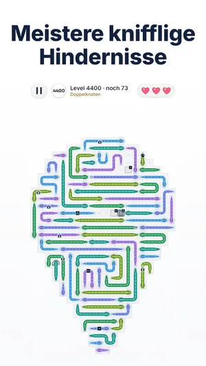 Snake-Escape-Level 4400 mit Hindernissen auf einem runden Brett