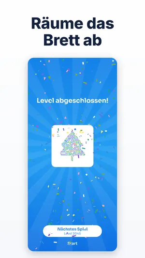 Snake Escape Level geschafft: das leere Brett und der Knopf für das nächste Spiel