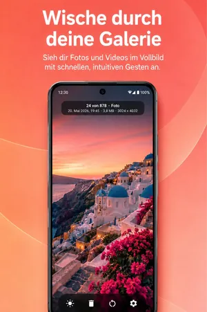 UpNDown zeigt ein Foto im Vollbild mit Position, Datum, Dateigröße und Auflösung am oberen Rand