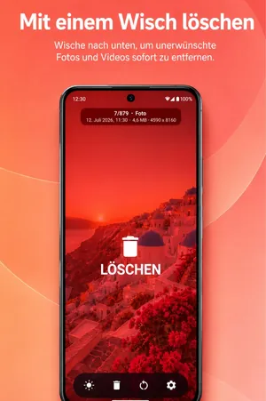 UpNDown: Foto nach unten wischen färbt es rot mit Papierkorb-Symbol zum Löschen