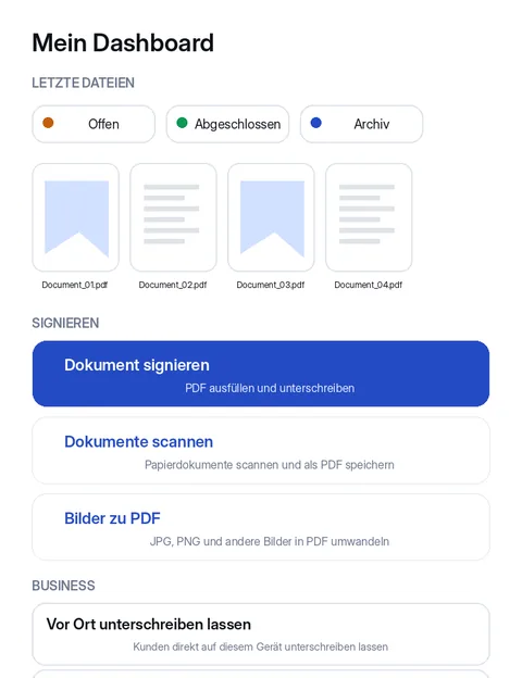 Bildschirm von PDF unterschreiben