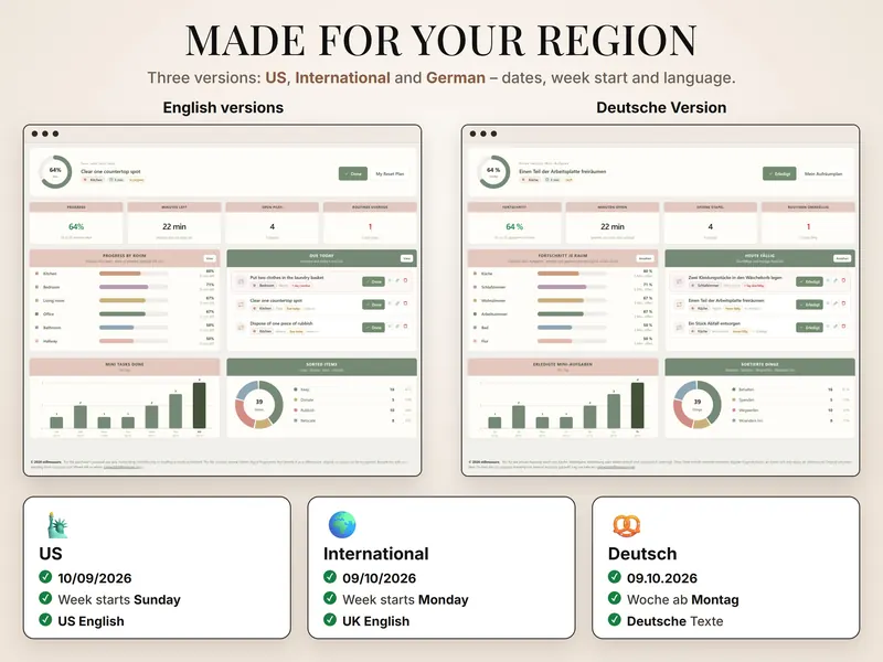 Made for your region: the dashboard in English and German – US 10/09/2026, International 09/10/2026, German 09.10.2026