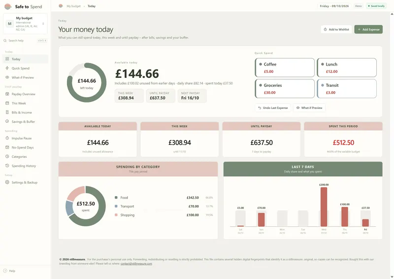 International edition Today page: £144.66 available today, £308.94 this week, £637.50 until payday, next payday Fri 16/10